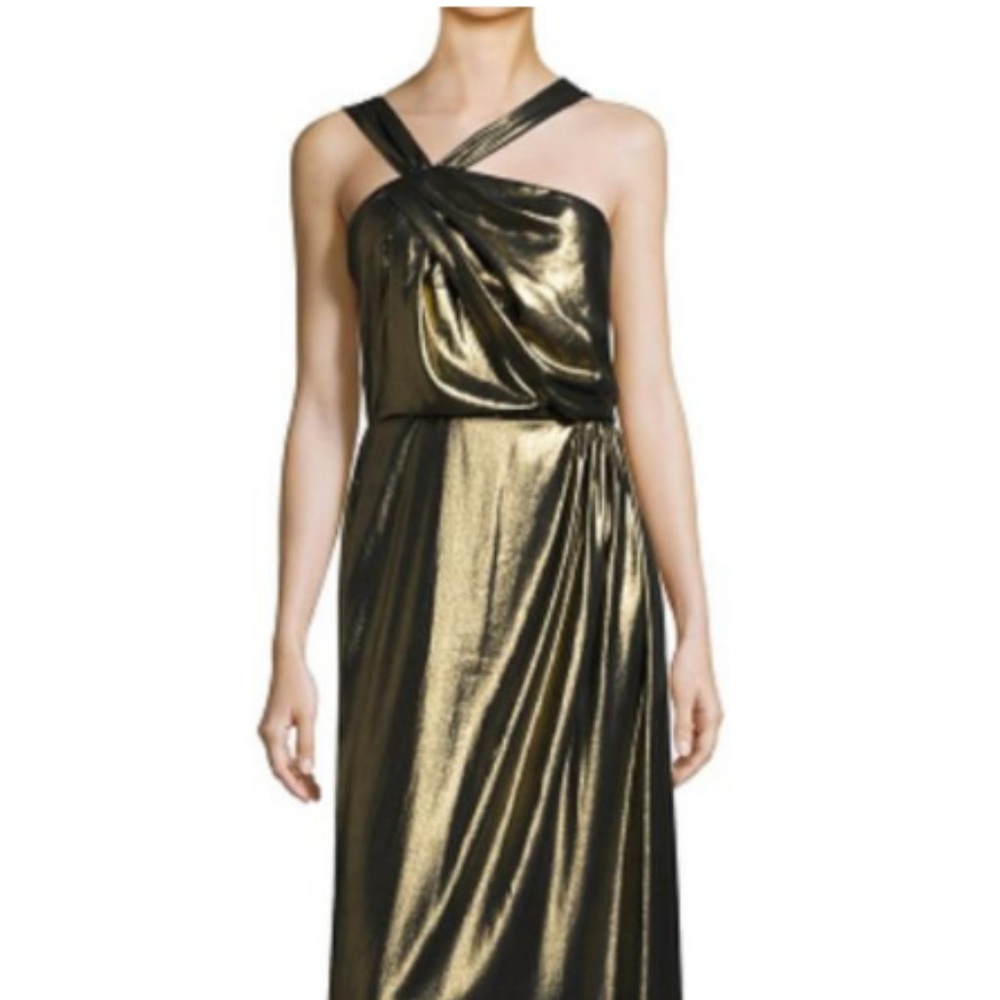 Parker Gold Selena Asymmetric Sleeveless Gown Form